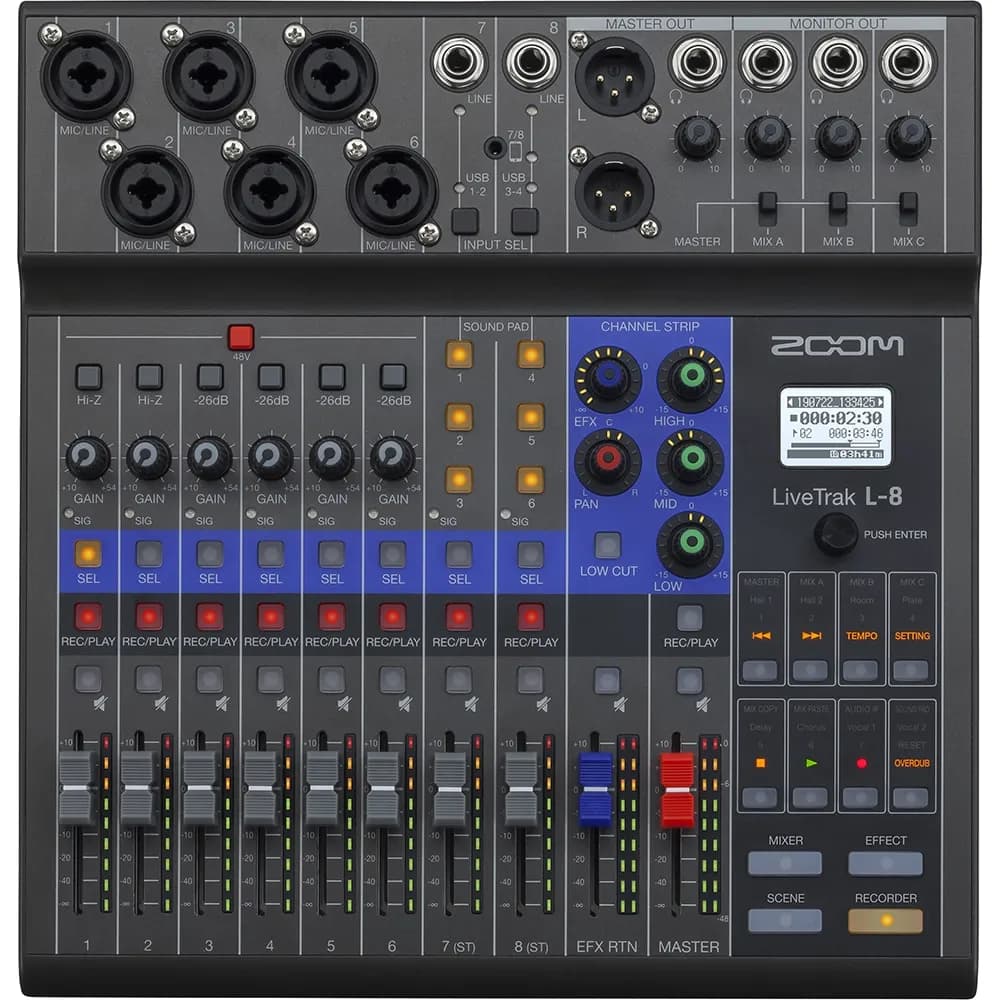 Zoom LiveTrak L-8 – Mesa de Sonido Digital Portátil 8 Canales con Grabación Multipista - Miniatura 3 en LEMM DJ Store