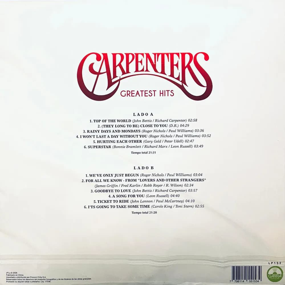 Carpenters - Greatest Hits (Vinilo LP nuevo) - Miniatura 2 en LEMM DJ Store