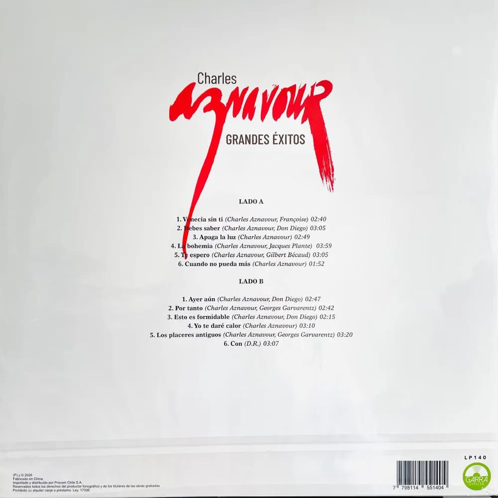 Charles Aznavour - Grandes Éxitos (Vinilo LP nuevo) - Miniatura 2 en LEMM DJ Store