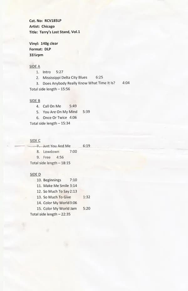 Chicago - Terry's Last Stand 1977 / Vol 1 (Vinilo Doble 2LP nuevo) - Miniatura 1 en LEMM DJ Store