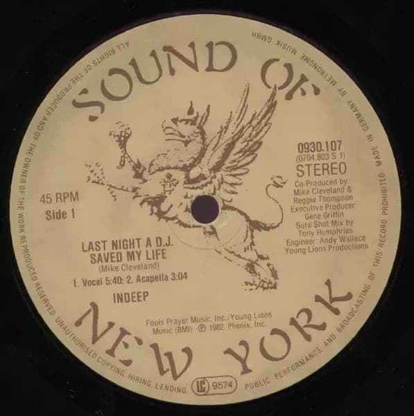 Indeep - Last Night A D.J. Saved My Life (Vinilo usado VG+) - Miniatura 1 en LEMM DJ Store