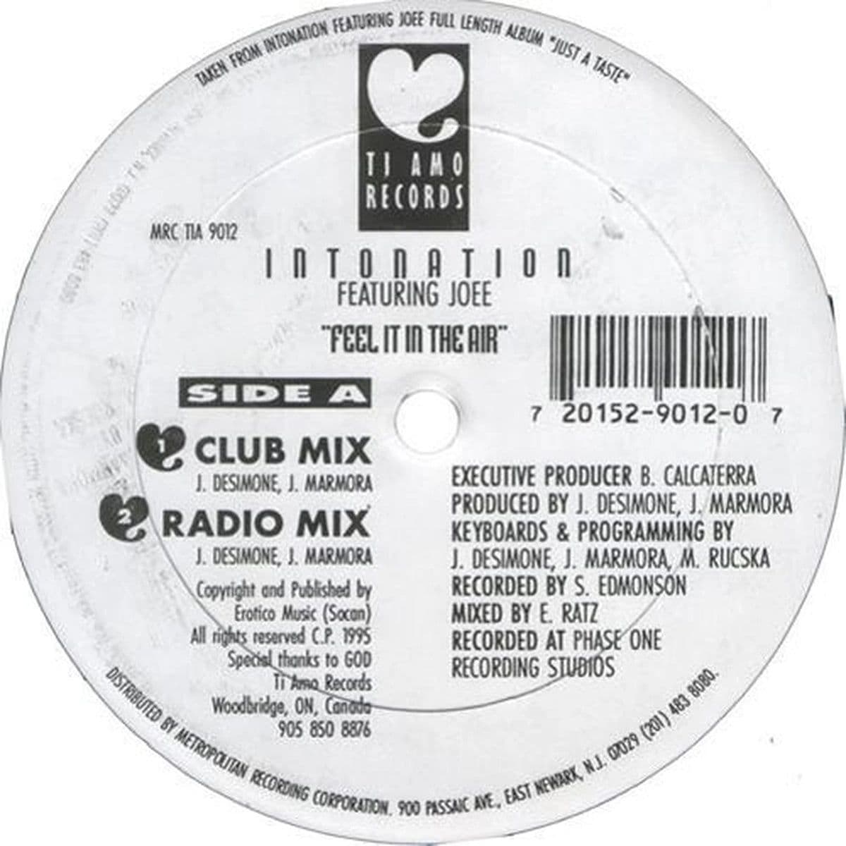Intonation Featuring Joee ‎– Feel It In The Air (Vinilo usado) (VG+) - Miniatura 1 en LEMM DJ Store