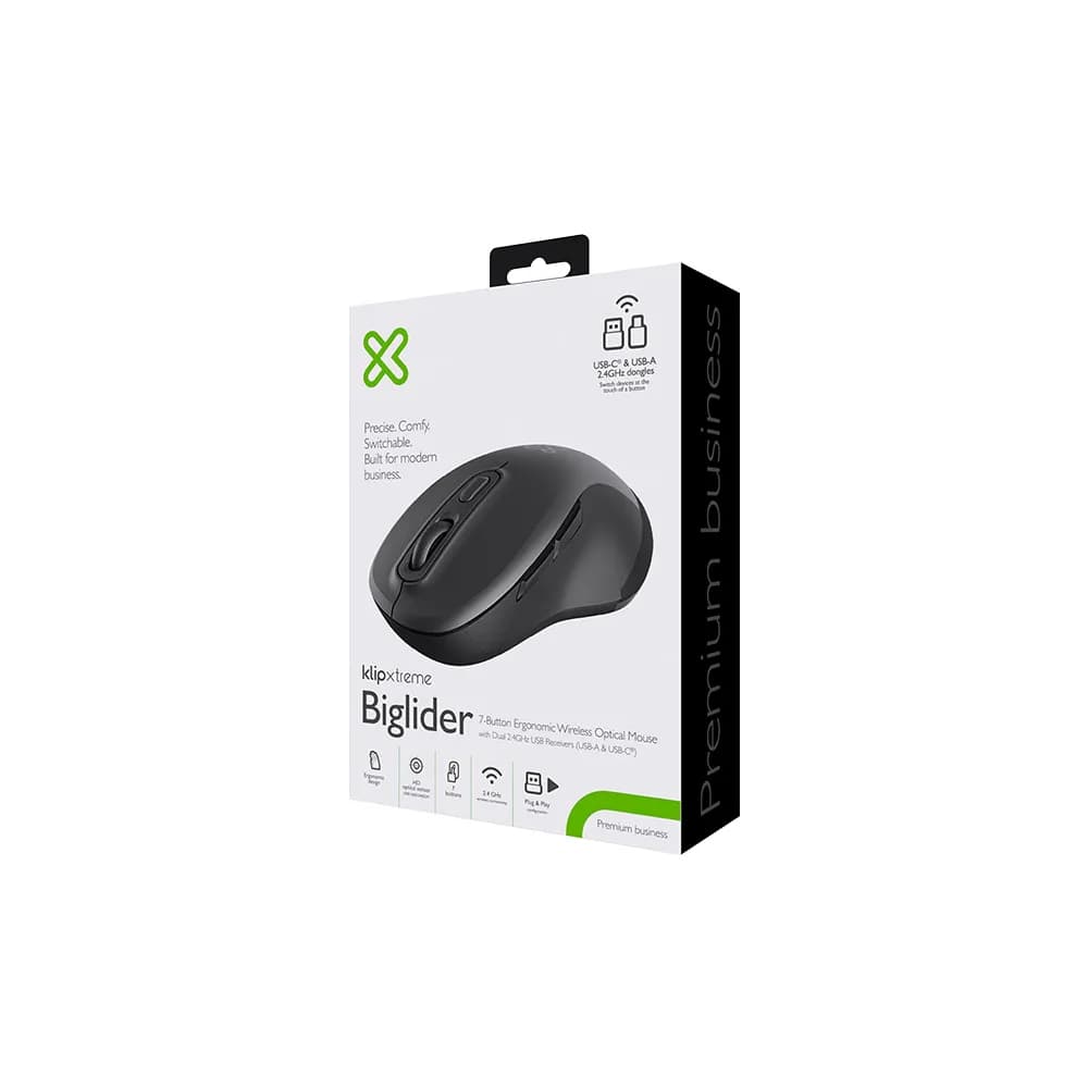 Klip Xtreme Biglider – Mouse Inalámbrico Ergonómico con Receptores USB-C y USB-A - Miniatura 6 en LEMM DJ Store