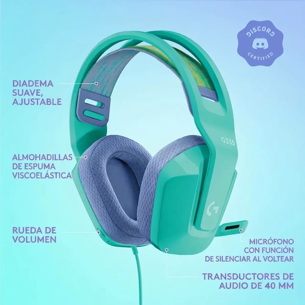 Logitech G335 Menta – Audífonos Gamer con Cable y Micrófono Flip to Mute - Miniatura 5 en LEMM DJ Store