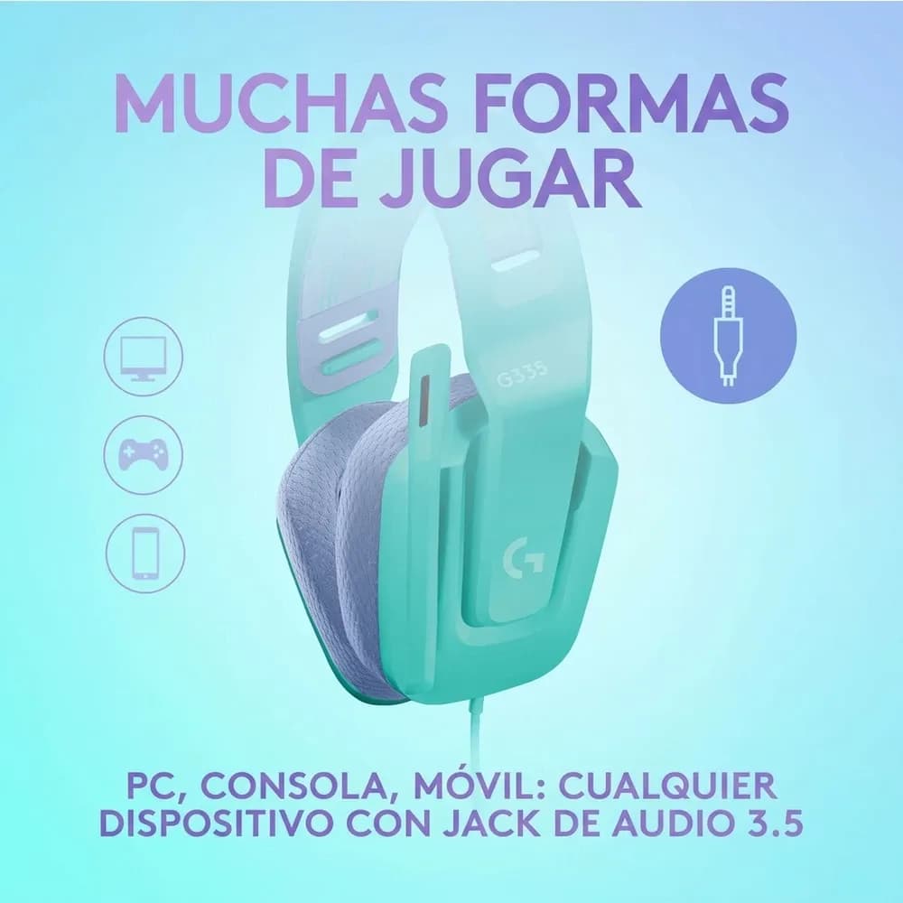 Logitech G335 Menta – Audífonos Gamer con Cable y Micrófono Flip to Mute - Miniatura 7 en LEMM DJ Store