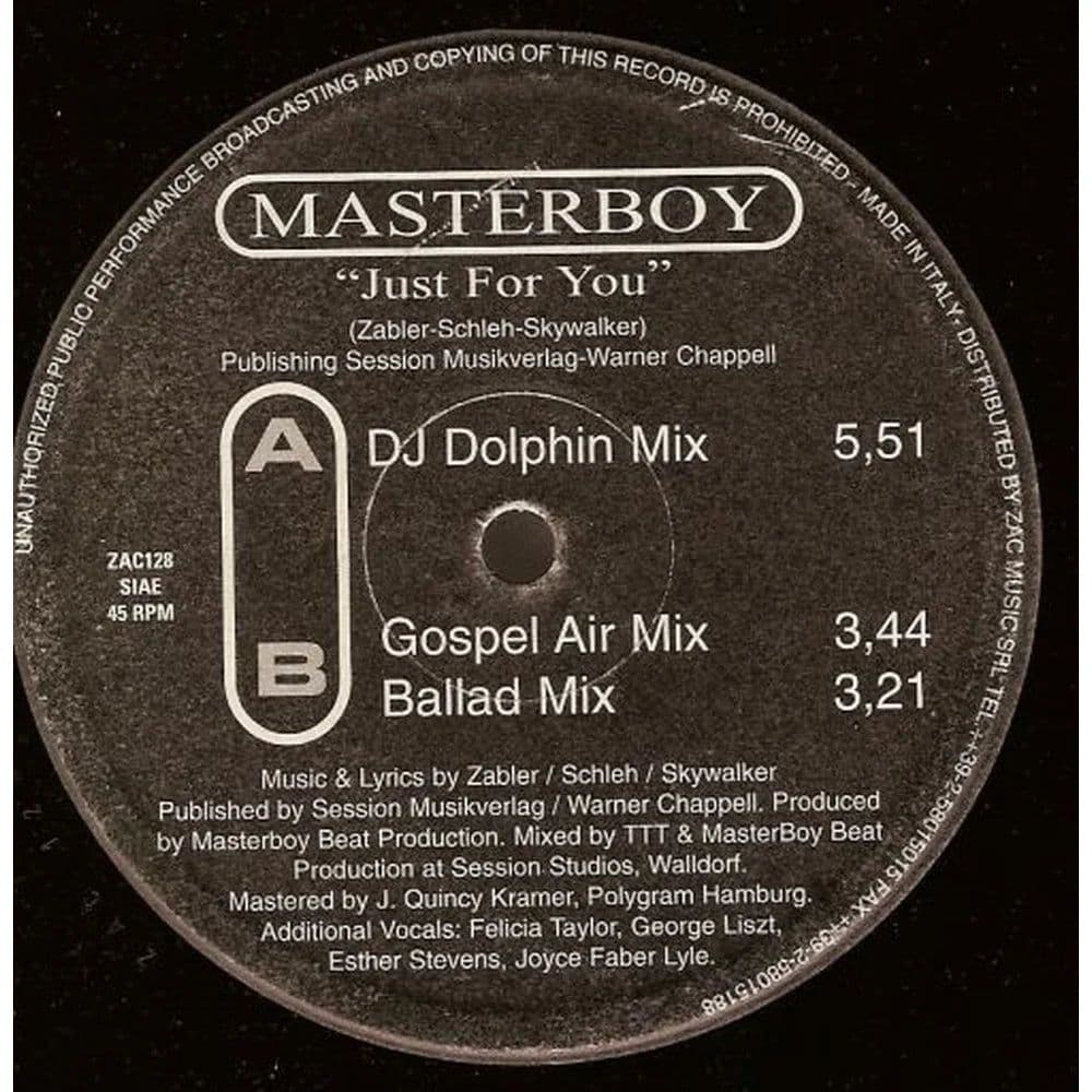Masterboy - Just For You (12") (Vinilo usado VG+) - Miniatura 1 en LEMM DJ Store