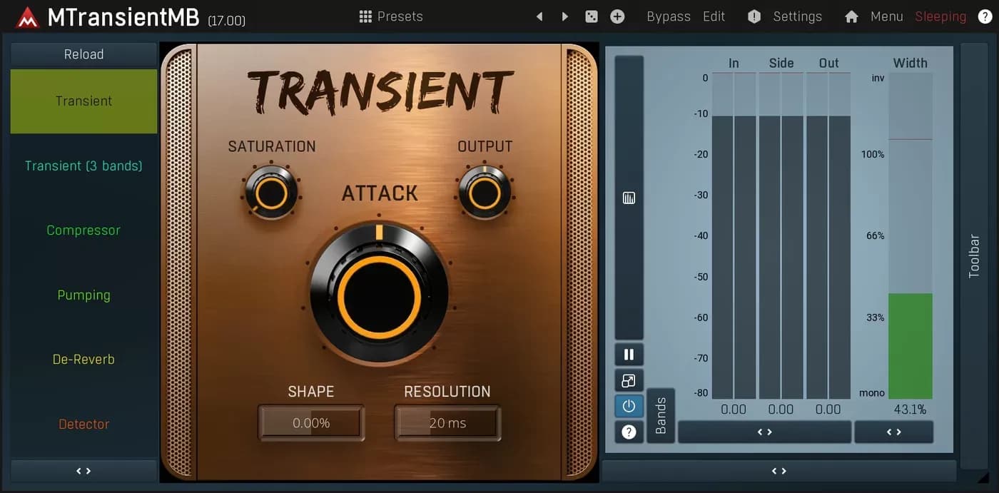 MeldaProduction MTransientMB – Modelador de transientes multibanda para batería (Descarga Digital) - Miniatura 1 en LEMM DJ Store
