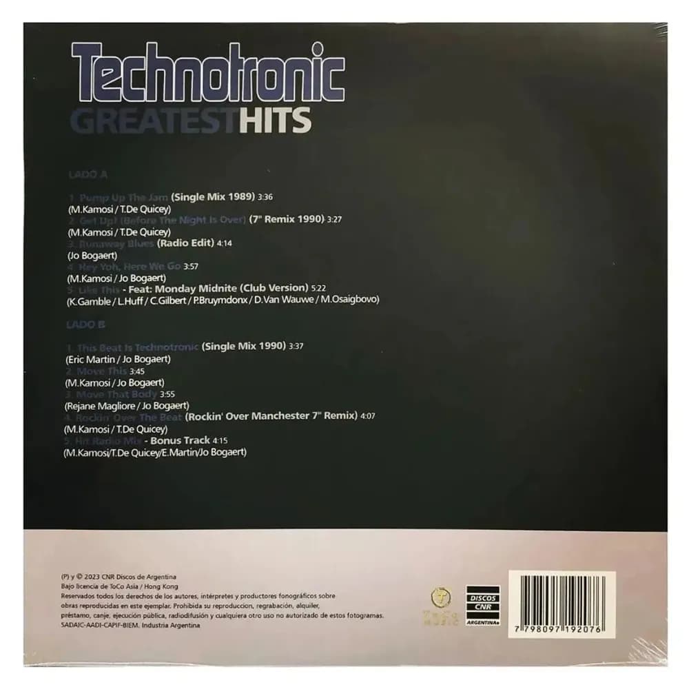 Technotronic - Greatest Hits (Vinilo LP nuevo) - Miniatura 2 en LEMM DJ Store