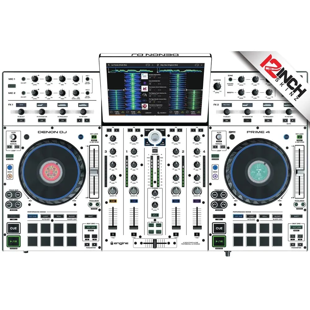 Adhesivo para Denon Prime 4 Skinz - Color Blanco (Adhesivo de gran calidad) - Variante en LEMM DJ Store