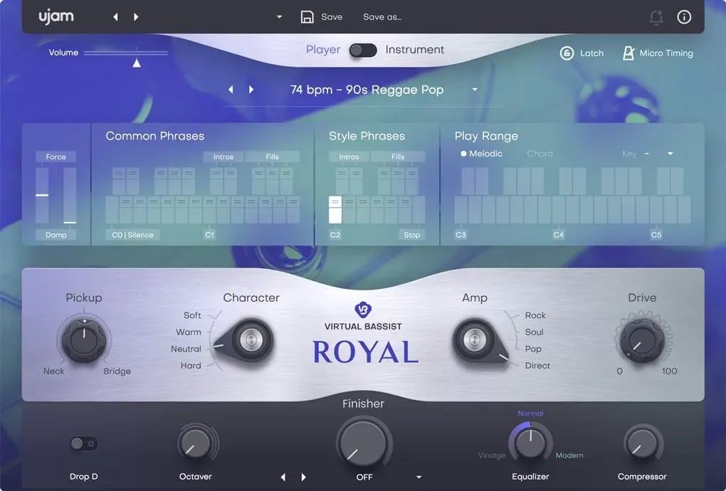UJAM Virtual Bassist ROYAL 2 – Bajo Virtual Eléctrico de Dedos para Sesión (Descarga Digital) - Variante en LEMM DJ Store