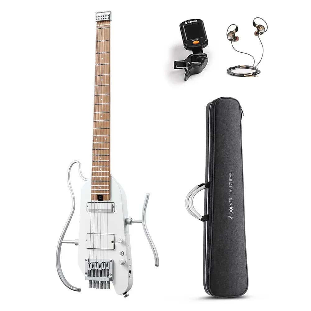 Donner HUSH X PRO White-Luxe – Guitarra Eléctrica Portátil con Efectos