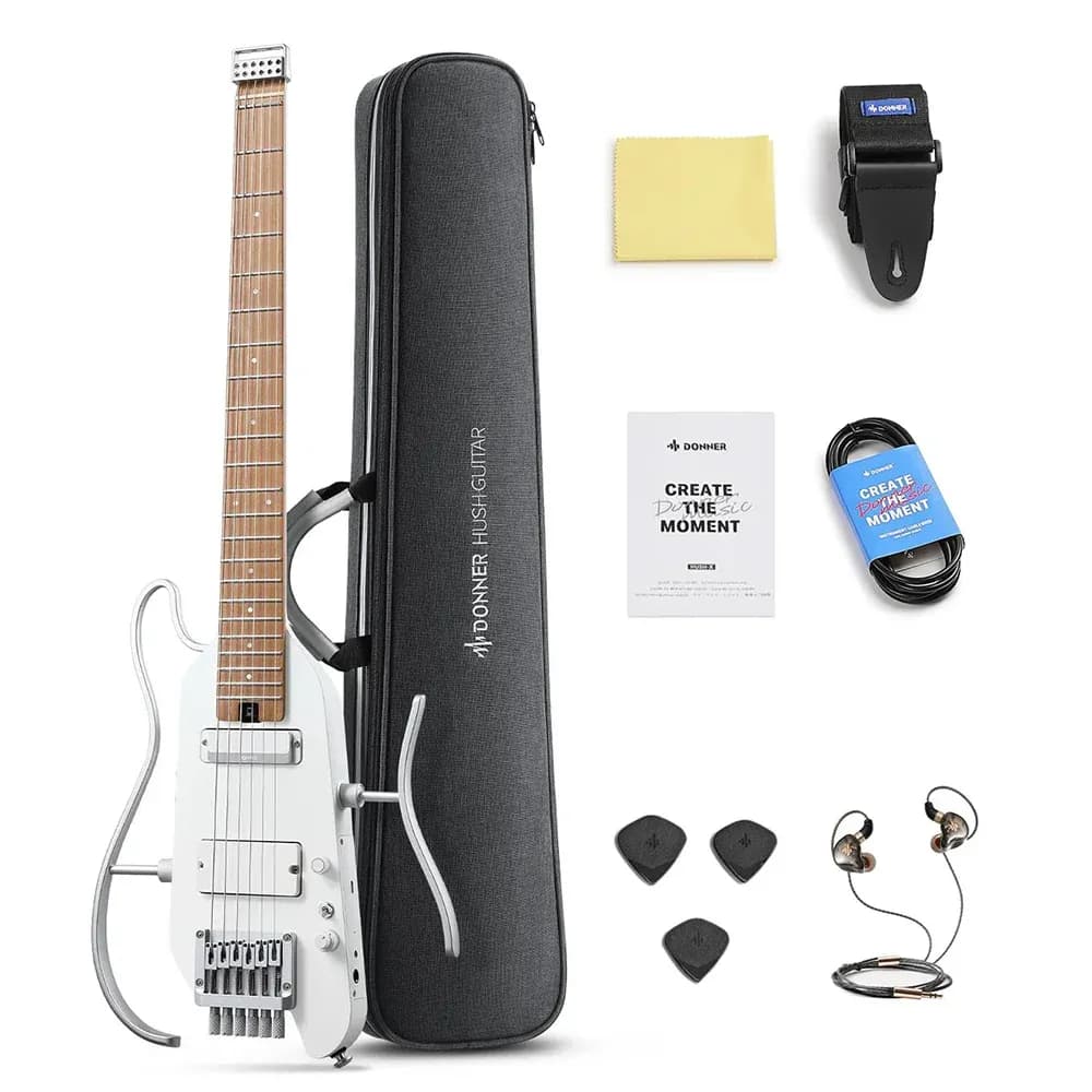 Donner HUSH X PRO White-Luxe – Guitarra Eléctrica Portátil con Efectos