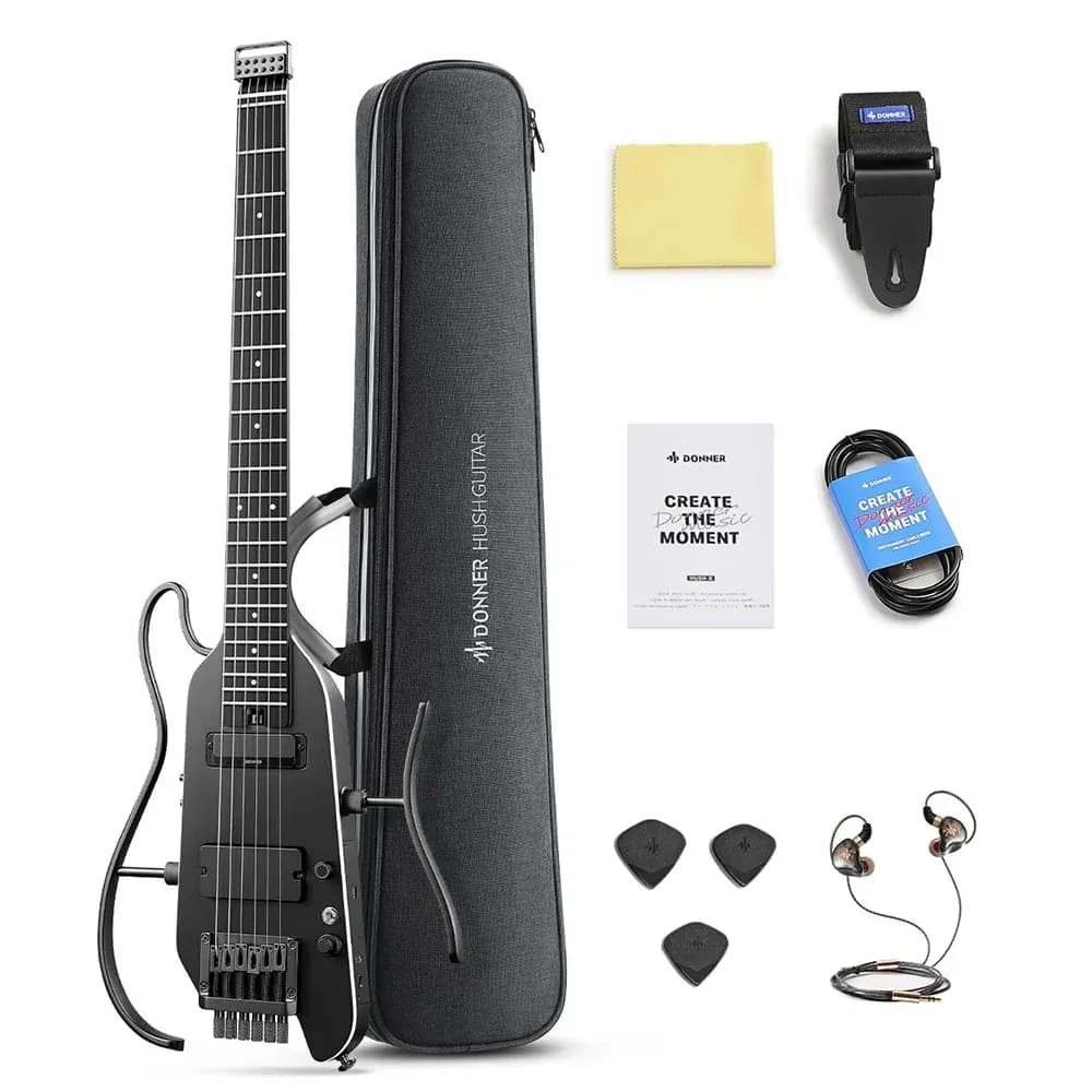 Donner HUSH X PRO White-Luxe – Guitarra Eléctrica Portátil con Efectos