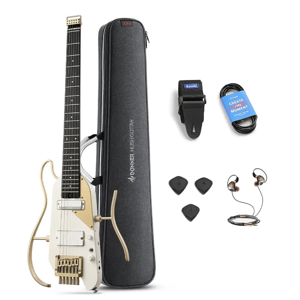 Donner HUSH X PRO White-Luxe – Guitarra Eléctrica Portátil con Efectos