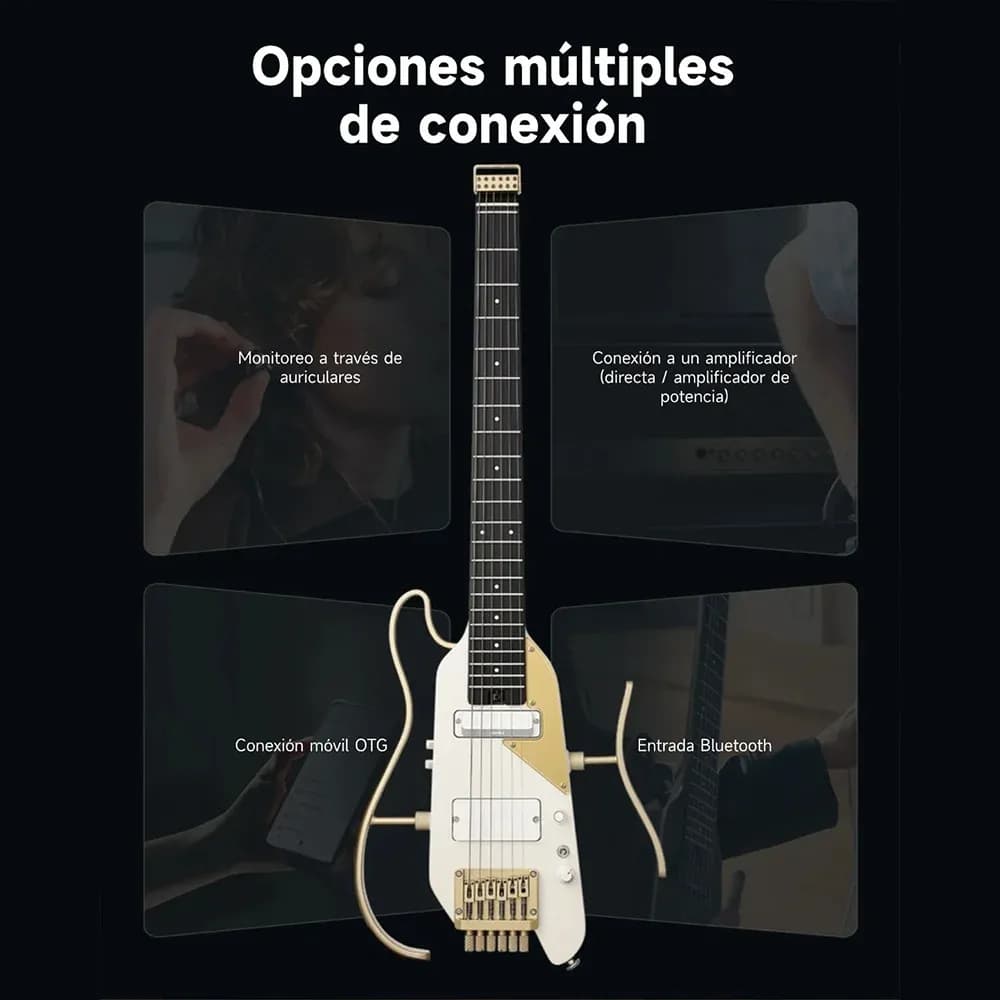 Donner HUSH X PRO White-Luxe – Guitarra Eléctrica Portátil con Efectos