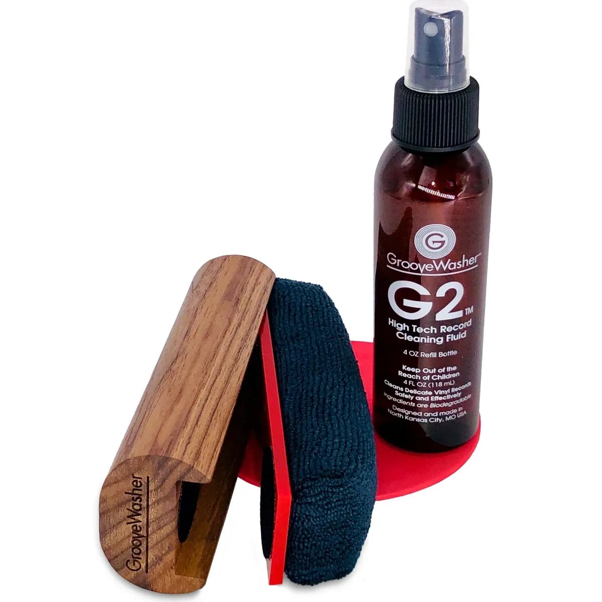 GrooveWasher – Kit de Limpieza para Vinilos con Mango de Nogal