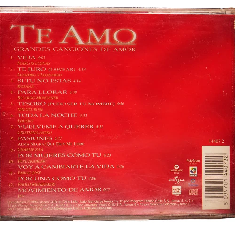 Te Amo – Grandes Canciones de Amor (CD Compilado usado VG+)