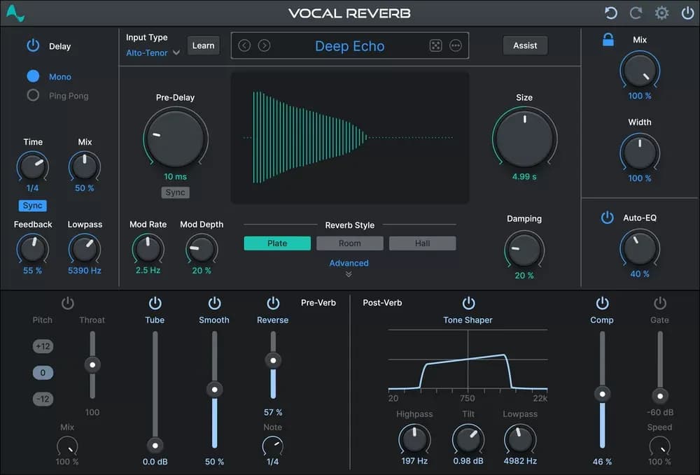Antares AutoTune Vocal Reverb – Reverb de Voz con IA y Auto-EQ (Descarga Digital)