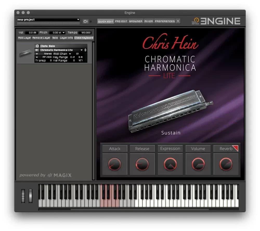 Best Service Chris Hein Chromatic Harmonica Lite – armónica cromática de 4 octavas por MIDI (Descarga Digital)