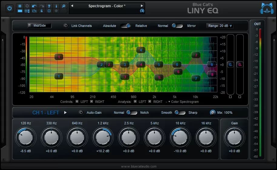 Blue Cat Audio LinyEQ – Ecualizador de Fase Lineal de 8 Bandas (Descarga Digital)