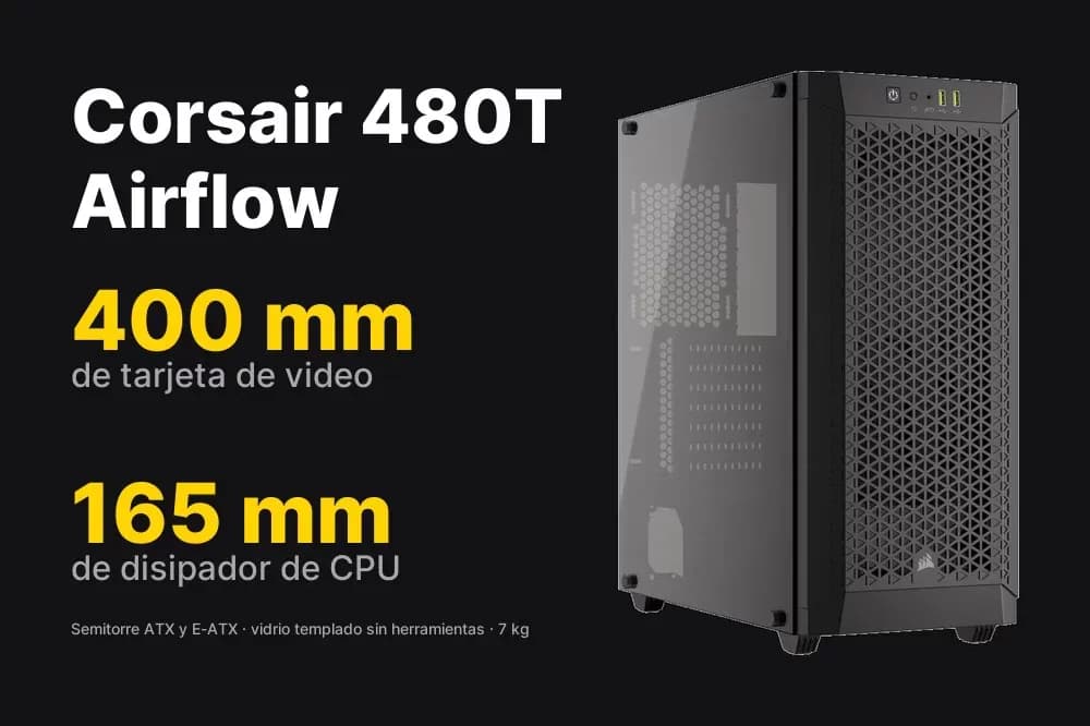 Corsair 480T Airflow – Gabinete ATX con vidrio templado