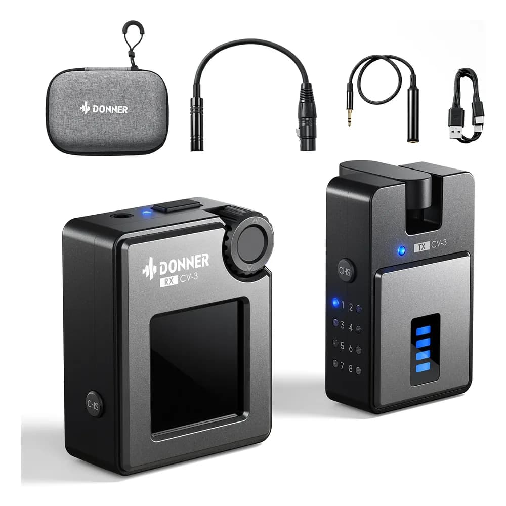 Donner CV-3 – Sistema de Monitoreo In-Ear Inalámbrico 2,4 GHz, Latencia Menor a 6 ms, Batería 10 h