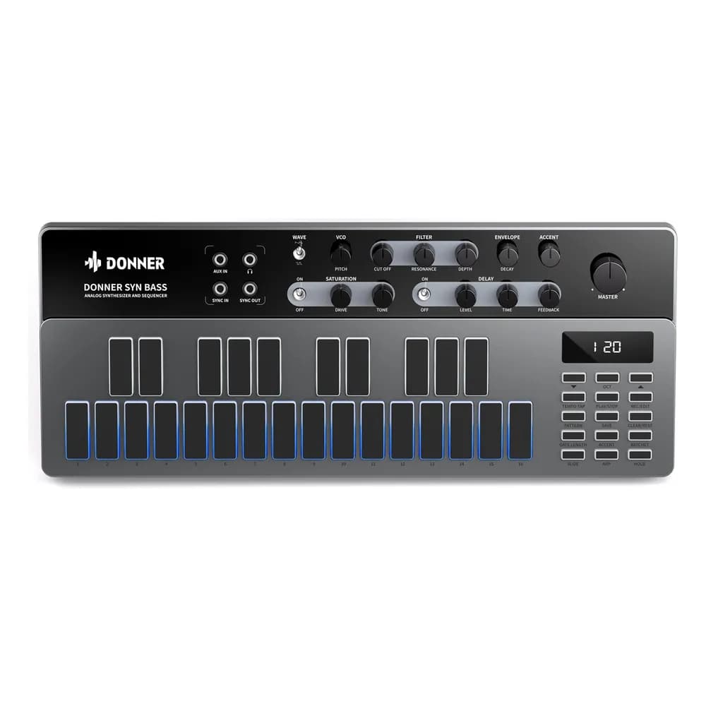 Donner ESSENTIAL B1 – Sintetizador de Bajo Analógico con Secuenciador, Inspirado en la TB-303