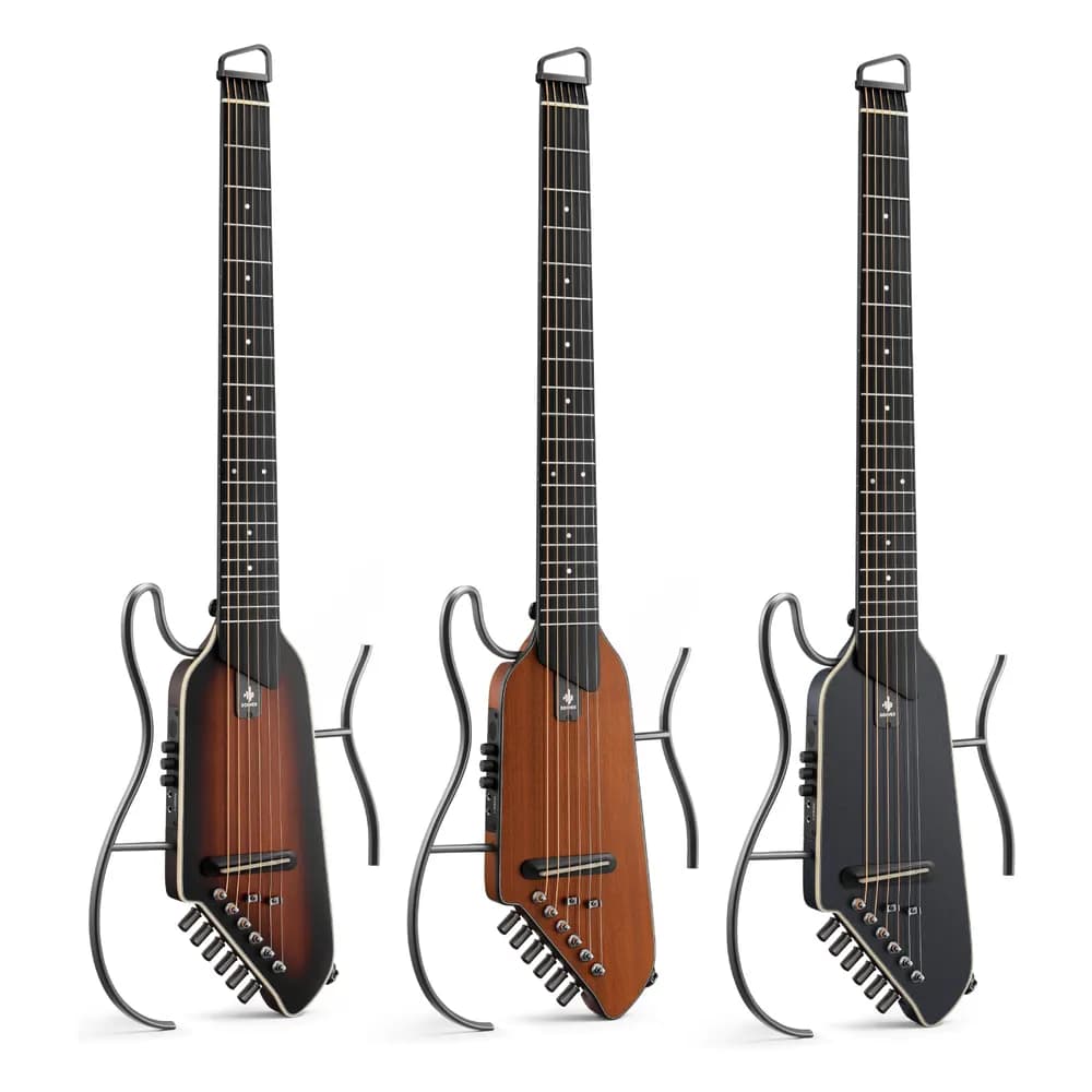Donner HUSH I EVO2 – Guitarra Silenciosa de Viaje sin Clavijero, con Afinador, Audífonos y Funda