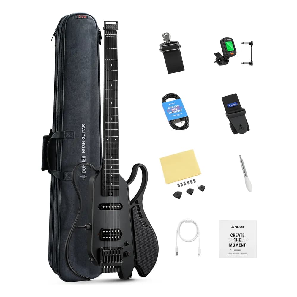 Donner HUSH X LIVE – Guitarra Eléctrica de Viaje con Parlante Desmontable, Efectos y Bluetooth