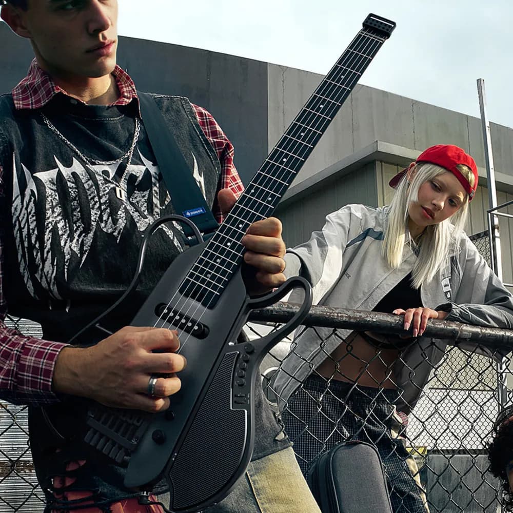 Donner HUSH X LIVE – Guitarra Eléctrica de Viaje con Parlante Desmontable, Efectos y Bluetooth