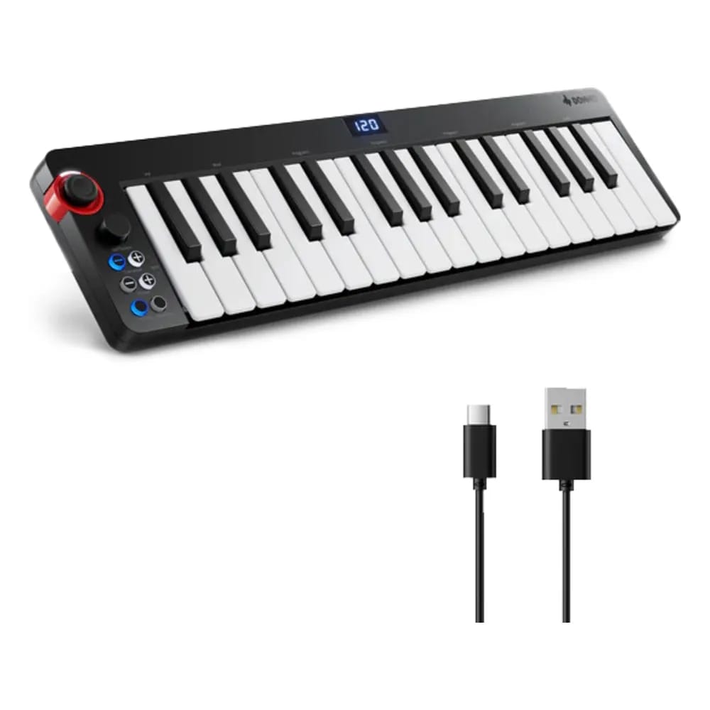 Donner N-32 – Teclado MIDI USB de 32 Teclas con Acordes, Secuenciador y Joystick de Pitch - Variante - Vista alternativa en L