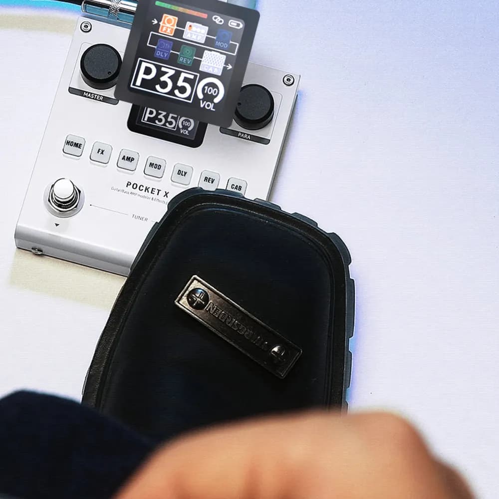 Donner PocketX – Pedal Multiefecto y Simulador de Amplificador para Guitarra y Bajo, con Batería