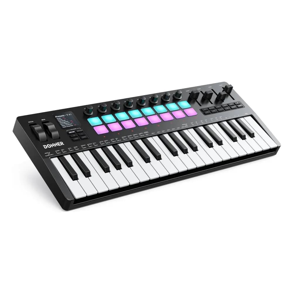 Donner STARRYKEY-37 PLAY – Teclado MIDI de 37 Teclas con 128 Sonidos, Pads y Conexión Inalámbrica