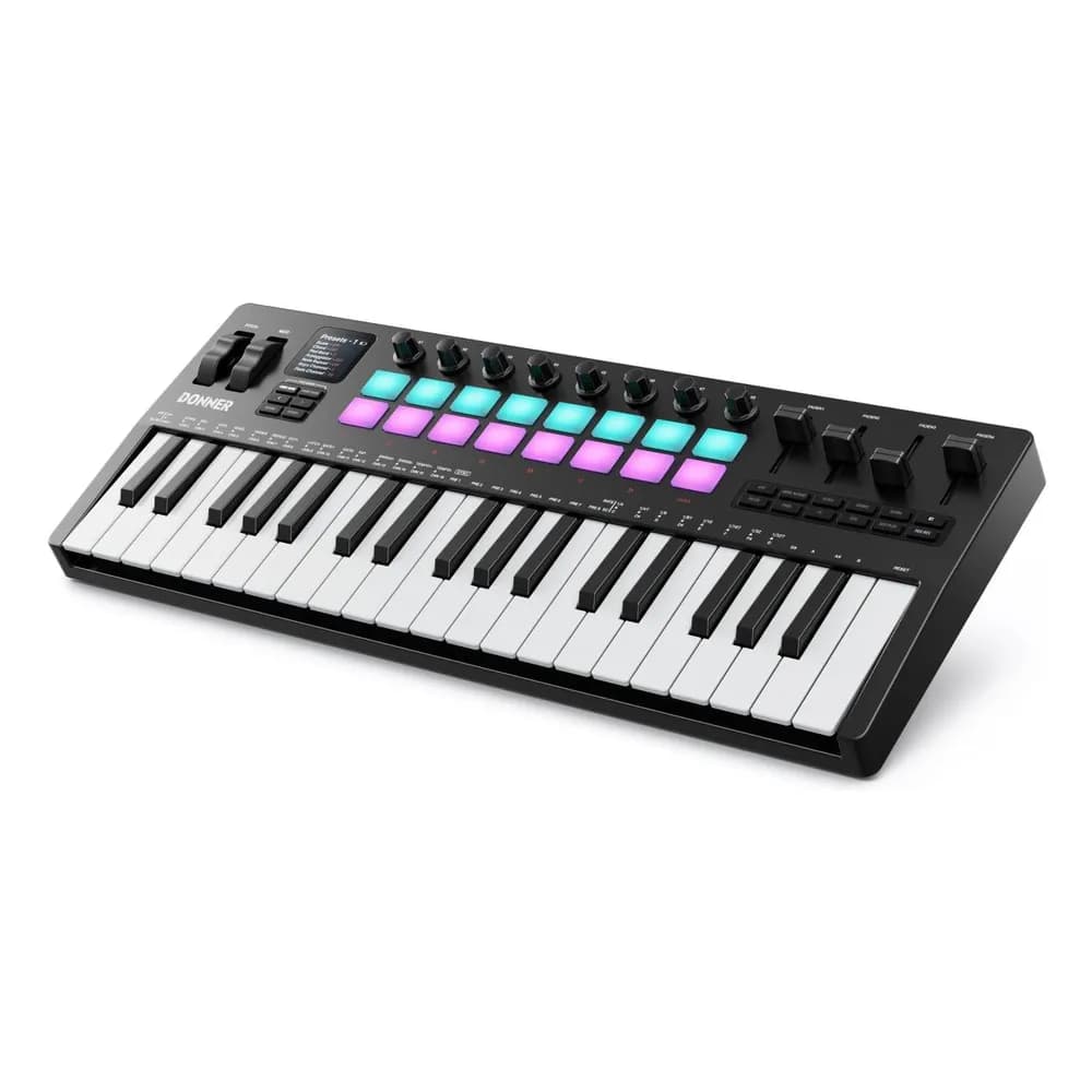 Donner STARRYKEY-37 PLAY – Teclado MIDI de 37 Teclas con 128 Sonidos, Pads y Conexión Inalámbrica