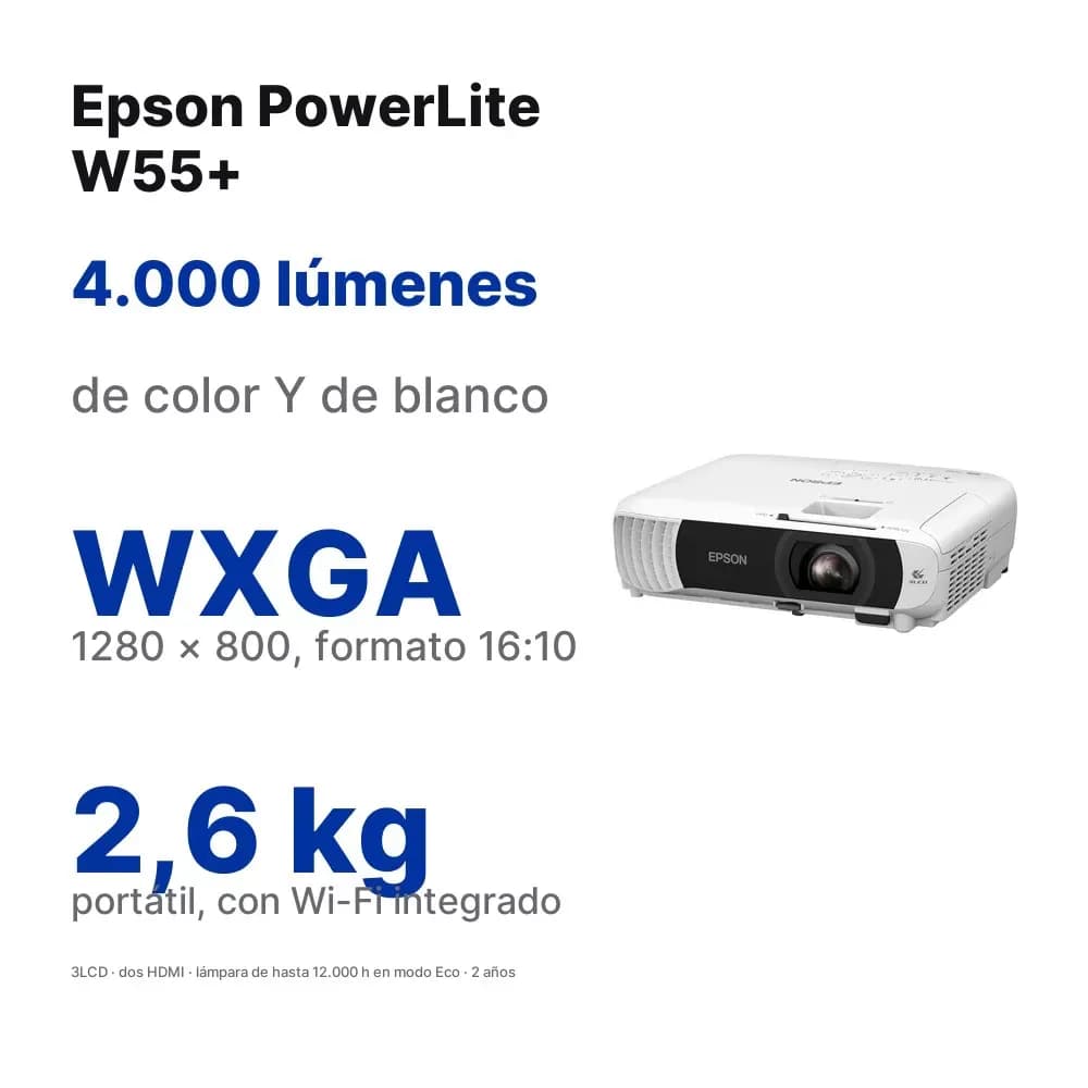 Epson PowerLite W55+ – proyector portátil WXGA de 4.000 lúmenes