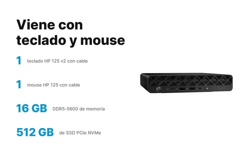HP ProDesk 4 Mini G1i – computador compacto con teclado y mouse