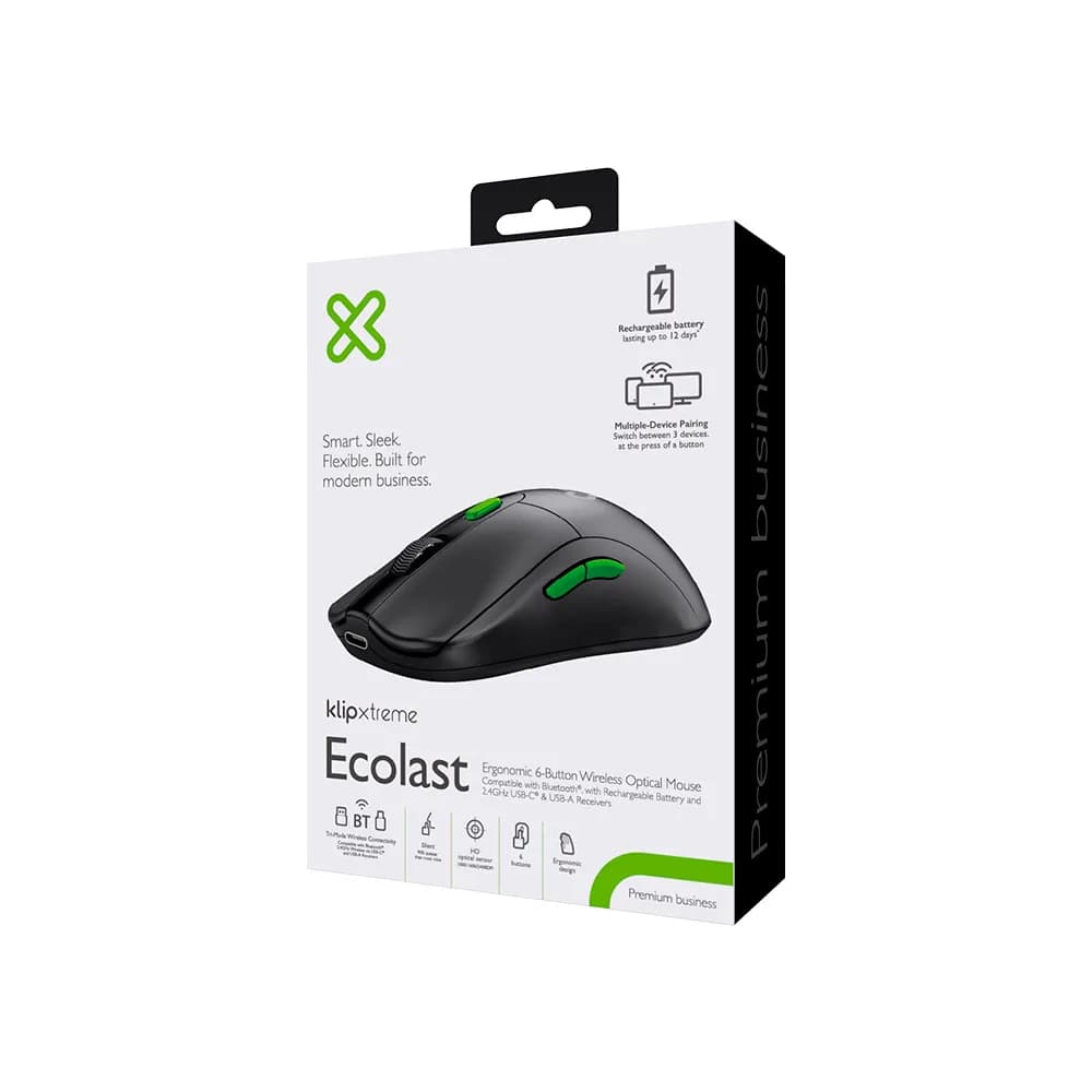 Klip Xtreme Ecolast – Mouse Inalámbrico Recargable Trimodo y Silencioso