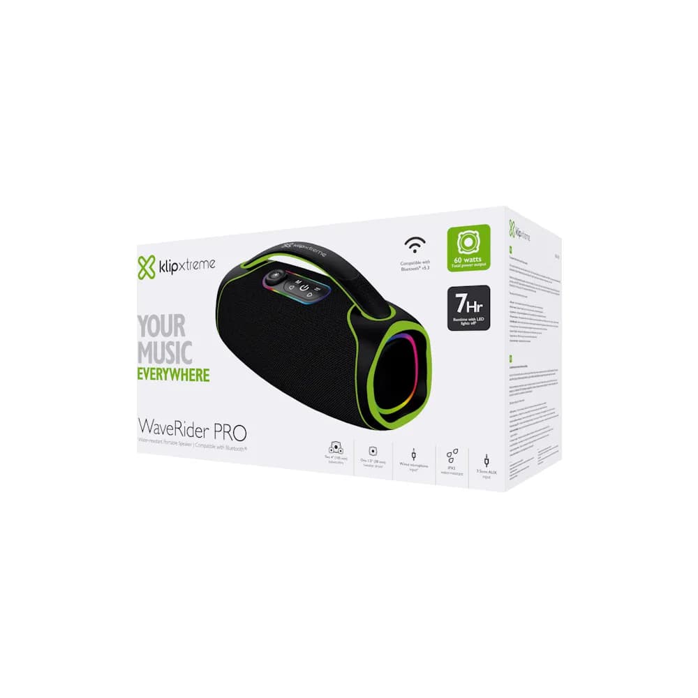 Klip Xtreme WaveRider PRO KBB-500 – Parlante Bluetooth 60 W con Luces LED y Karaoke
