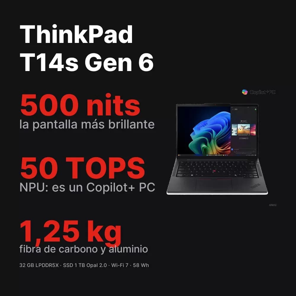 Lenovo ThinkPad T14s Gen 6 – 500 nits, Copilot+ PC, 32 GB