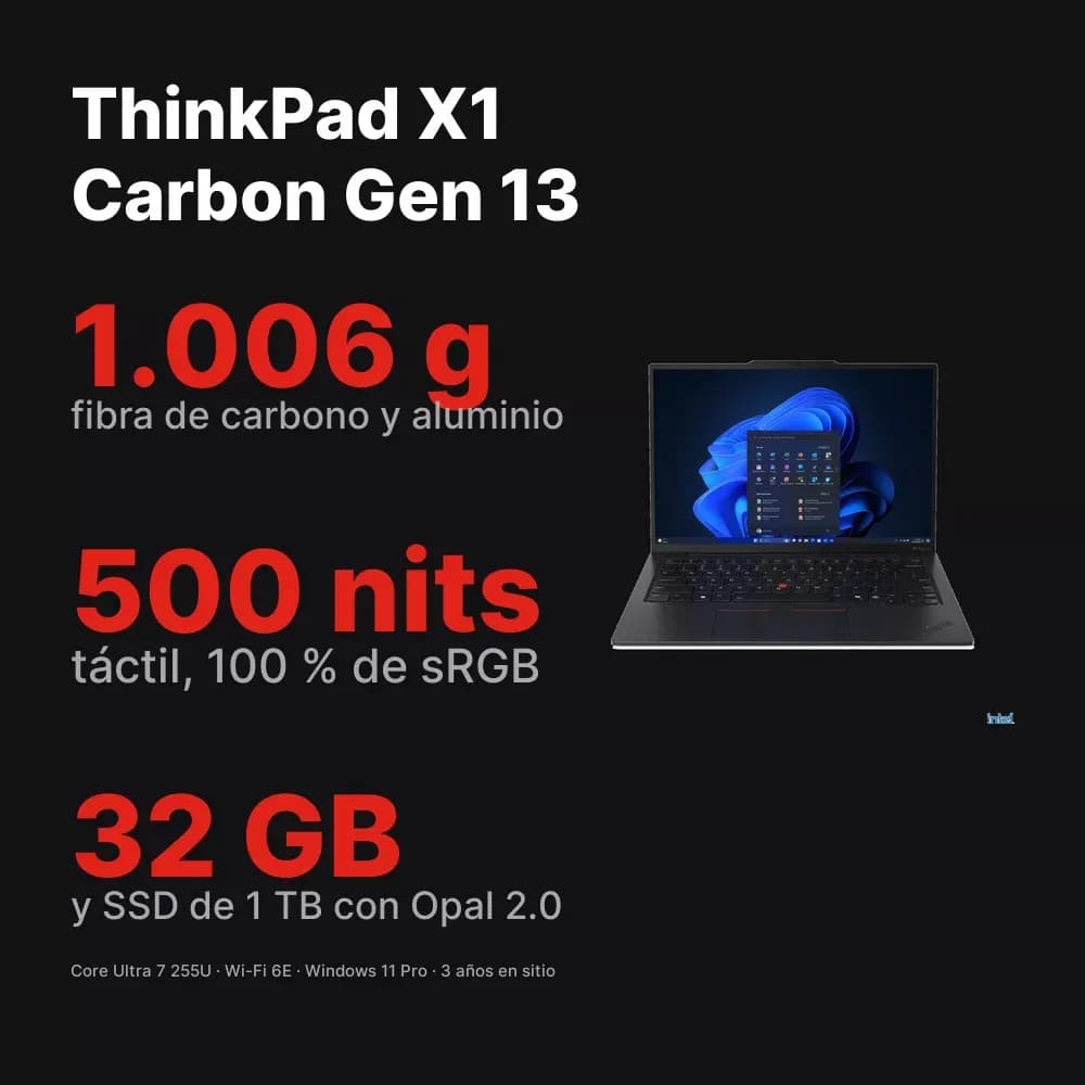 Lenovo ThinkPad X1 Carbon Gen 13 – 1 kg, 500 nits táctil