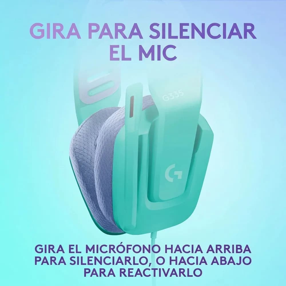 Logitech G335 Menta – Audífonos Gamer con Cable y Micrófono Flip to Mute