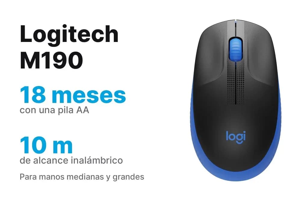 Logitech M190 – Mouse Inalámbrico de Tamaño Normal
