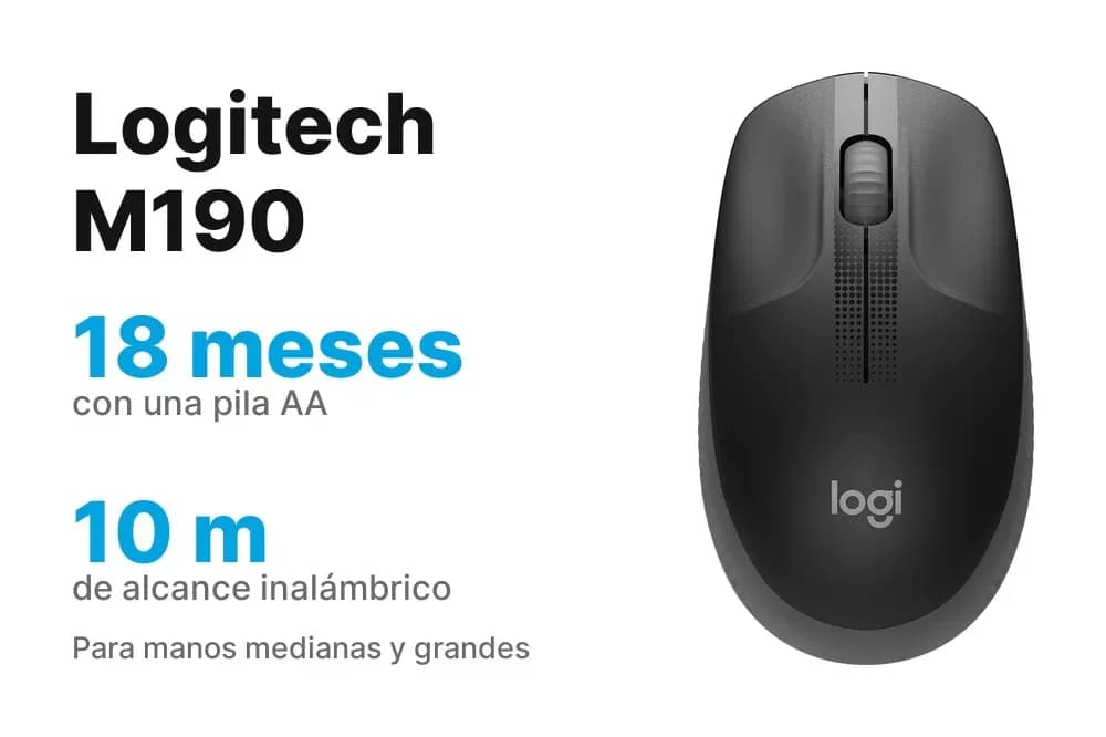 Logitech M190 – Mouse Inalámbrico de Tamaño Normal