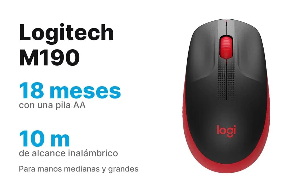 Logitech M190 – Mouse Inalámbrico de Tamaño Normal