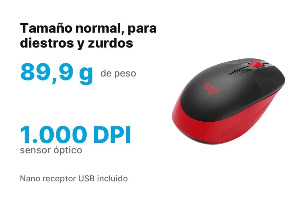 Logitech M190 – Mouse Inalámbrico de Tamaño Normal