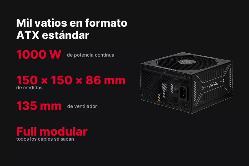 MSI MAG A1000GLS PCIE5 – fuente de poder 1000 W 80 PLUS Gold