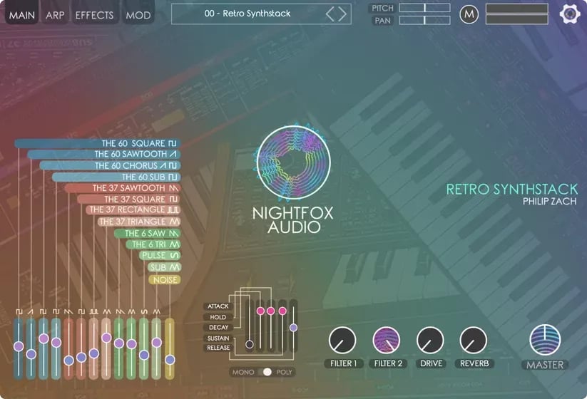Nightfox Audio Retro Synthstack – Instrumento Virtual de Sintetizadores Analógicos Vintage (Descarga Digital) - Variante en L