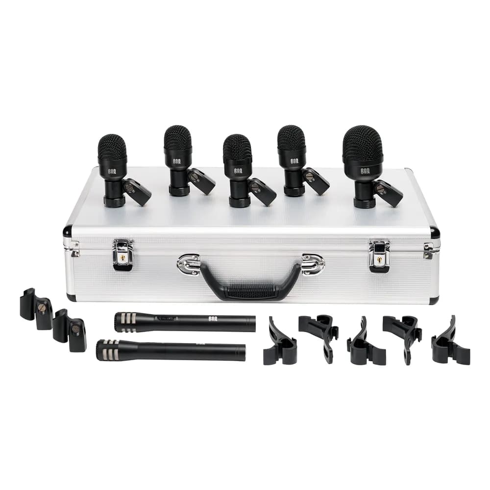 ROQ AUDiQ M7 – Kit de 7 Micrófonos para Batería: Bombo, Caja y Toms, y 2 Overheads, con Maletín