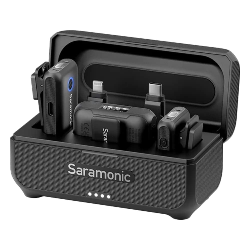 Saramonic Blink500 B2+ – Micrófono para Grabar Videos, Inalámbrico de 2 Canales para Cámara y Celular (3,5 mm, USB-C y Lightning)
