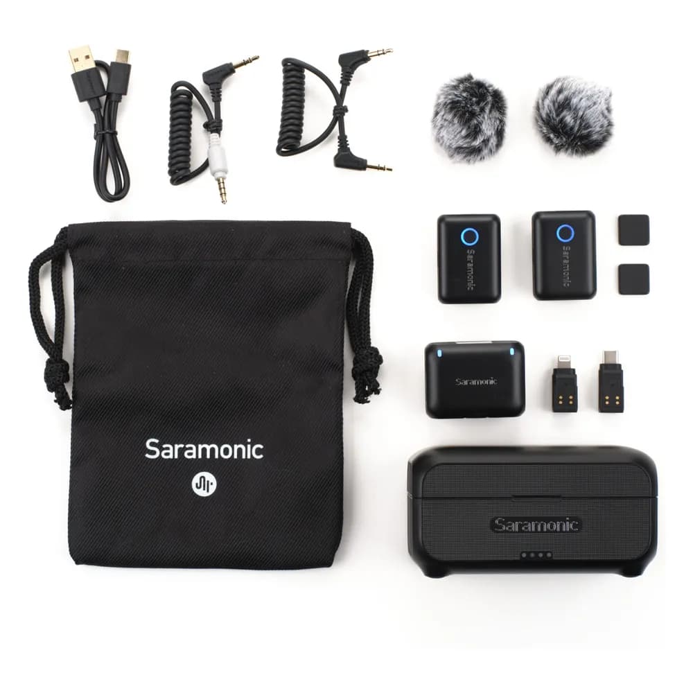 Saramonic Blink500 B2+ – Micrófono para Grabar Videos, Inalámbrico de 2 Canales para Cámara y Celular (3,5 mm, USB-C y Lightning)